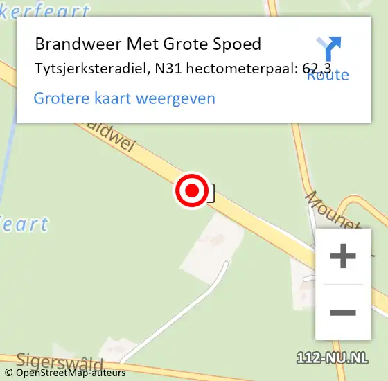 Locatie op kaart van de 112 melding: Brandweer Met Grote Spoed Naar Tytsjerksteradiel, N31 hectometerpaal: 62,3 op 23 december 2023 07:14