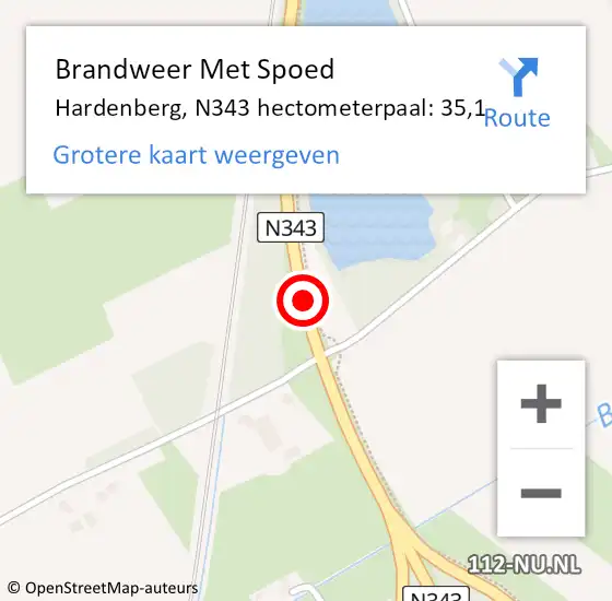 Locatie op kaart van de 112 melding: Brandweer Met Spoed Naar Hardenberg, N343 hectometerpaal: 35,1 op 23 december 2023 09:34