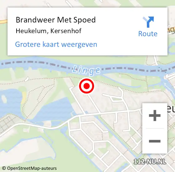 Locatie op kaart van de 112 melding: Brandweer Met Spoed Naar Heukelum, Kersenhof op 23 december 2023 09:48