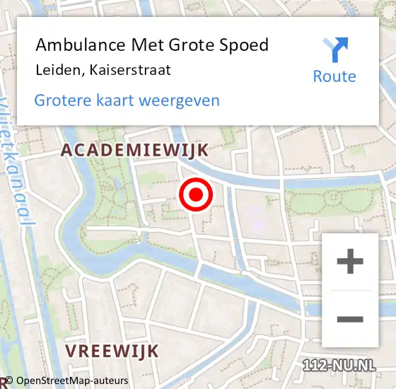 Locatie op kaart van de 112 melding: Ambulance Met Grote Spoed Naar Leiden, Kaiserstraat op 23 december 2023 10:59