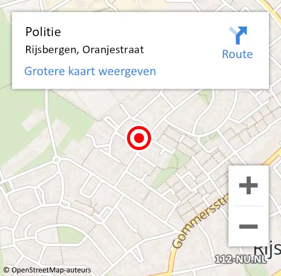 Locatie op kaart van de 112 melding: Politie Rijsbergen, Oranjestraat op 23 december 2023 11:07