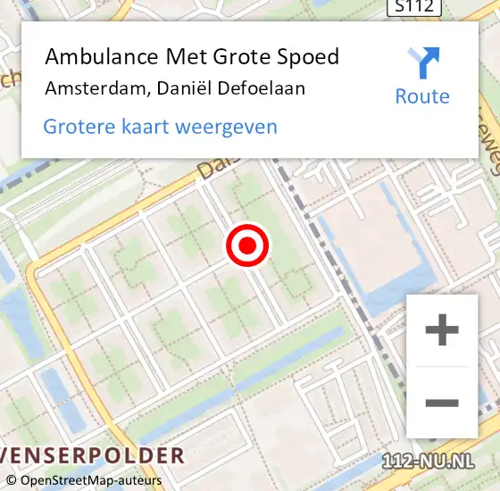 Locatie op kaart van de 112 melding: Ambulance Met Grote Spoed Naar Amsterdam, Daniël Defoelaan op 23 december 2023 13:25