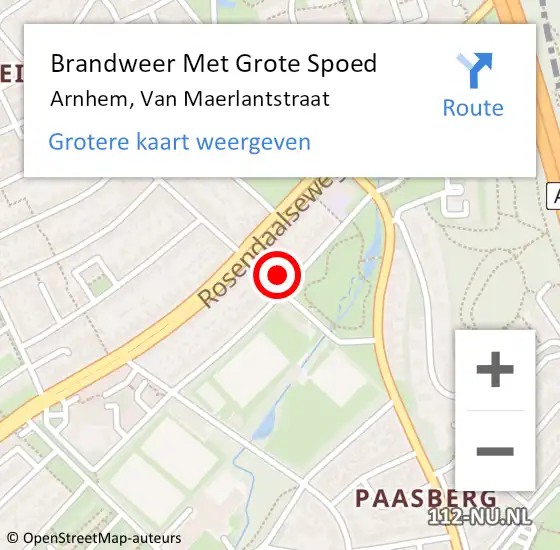 Locatie op kaart van de 112 melding: Brandweer Met Grote Spoed Naar Arnhem, Van Maerlantstraat op 23 december 2023 15:43