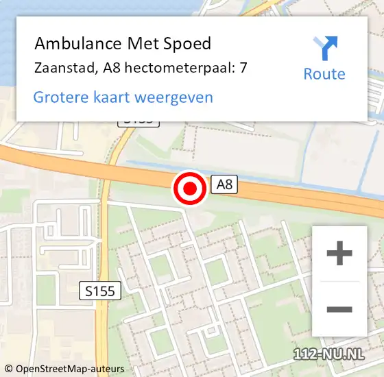 Locatie op kaart van de 112 melding: Ambulance Met Spoed Naar Zaanstad, A8 hectometerpaal: 7 op 23 december 2023 16:53