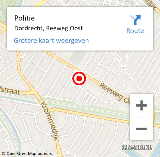 Locatie op kaart van de 112 melding: Politie Dordrecht, Reeweg Oost op 23 december 2023 17:34