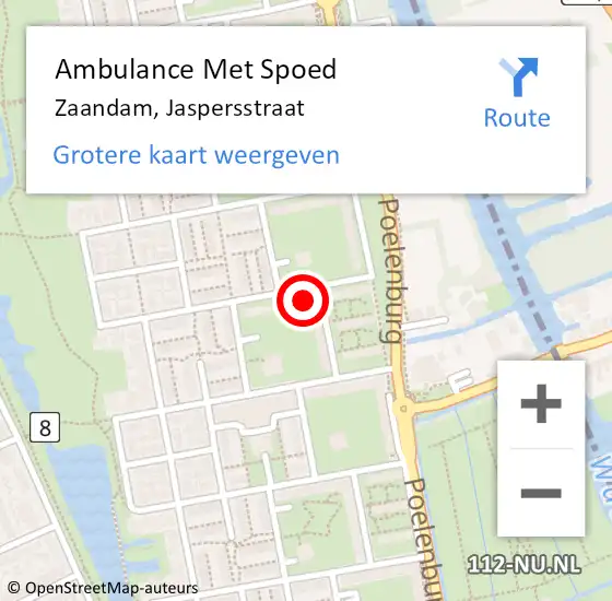 Locatie op kaart van de 112 melding: Ambulance Met Spoed Naar Zaandam, Jaspersstraat op 23 december 2023 17:36