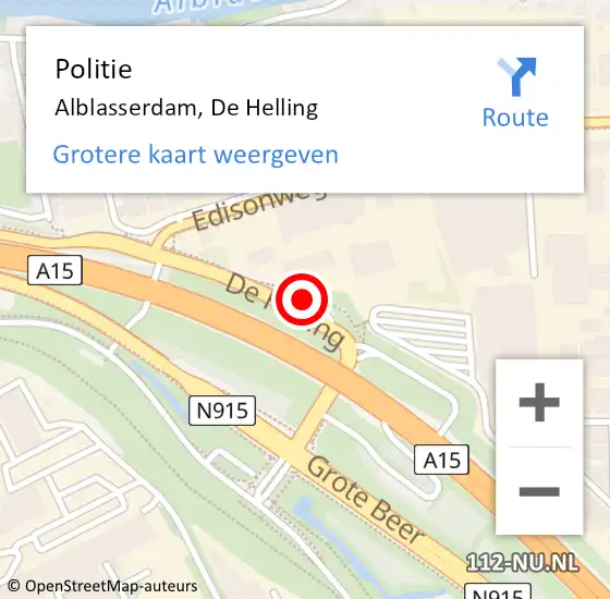 Locatie op kaart van de 112 melding: Politie Alblasserdam, De Helling op 23 december 2023 18:14