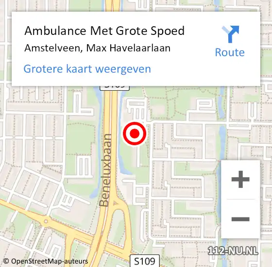 Locatie op kaart van de 112 melding: Ambulance Met Grote Spoed Naar Amstelveen, Max Havelaarlaan op 23 december 2023 18:18
