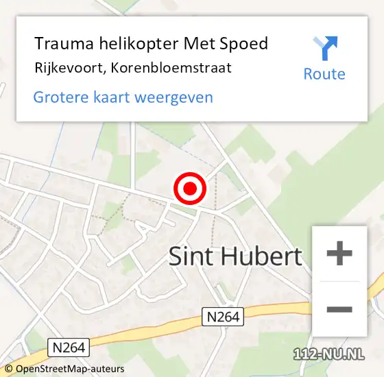 Locatie op kaart van de 112 melding: Trauma helikopter Met Spoed Naar Rijkevoort, Korenbloemstraat op 23 december 2023 19:22