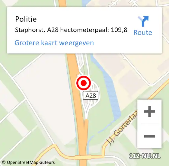 Locatie op kaart van de 112 melding: Politie Staphorst, A28 hectometerpaal: 109,8 op 23 december 2023 19:49