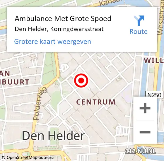 Locatie op kaart van de 112 melding: Ambulance Met Grote Spoed Naar Den Helder, Koningdwarsstraat op 23 december 2023 20:13
