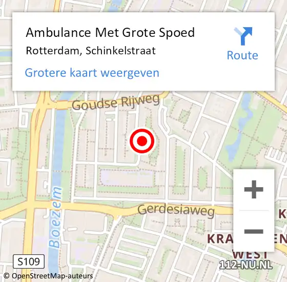Locatie op kaart van de 112 melding: Ambulance Met Grote Spoed Naar Rotterdam, Schinkelstraat op 23 december 2023 20:29
