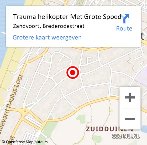 Locatie op kaart van de 112 melding: Trauma helikopter Met Grote Spoed Naar Zandvoort, Brederodestraat op 23 december 2023 23:21