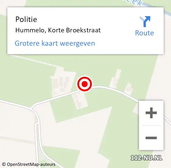 Locatie op kaart van de 112 melding: Politie Hummelo, Korte Broekstraat op 24 december 2023 01:07