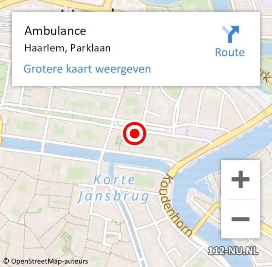 Locatie op kaart van de 112 melding: Ambulance Haarlem, Parklaan op 24 december 2023 02:34