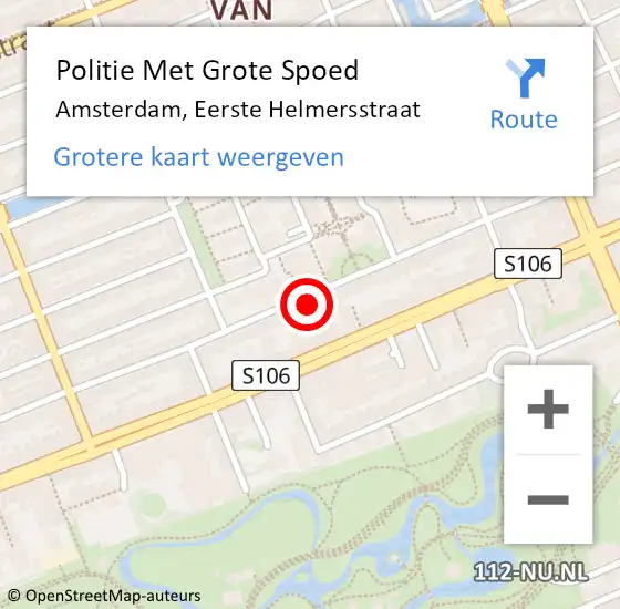 Locatie op kaart van de 112 melding: Politie Met Grote Spoed Naar Amsterdam, Eerste Helmersstraat op 24 december 2023 04:52