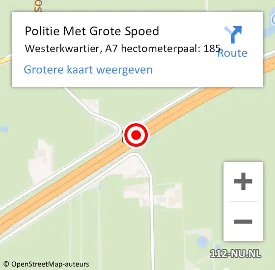 Locatie op kaart van de 112 melding: Politie Met Grote Spoed Naar Westerkwartier, A7 hectometerpaal: 185 op 24 december 2023 06:46
