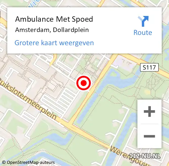 Locatie op kaart van de 112 melding: Ambulance Met Spoed Naar Amsterdam, Dollardplein op 24 december 2023 08:08