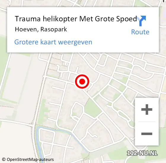 Locatie op kaart van de 112 melding: Trauma helikopter Met Grote Spoed Naar Hoeven, Rasopark op 24 december 2023 09:18