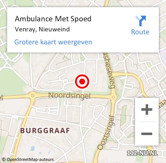 Locatie op kaart van de 112 melding: Ambulance Met Spoed Naar Venray, Nieuweind op 19 september 2014 15:13
