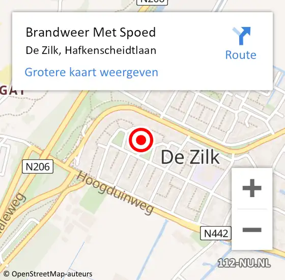 Locatie op kaart van de 112 melding: Brandweer Met Spoed Naar De Zilk, Hafkenscheidtlaan op 24 december 2023 09:57