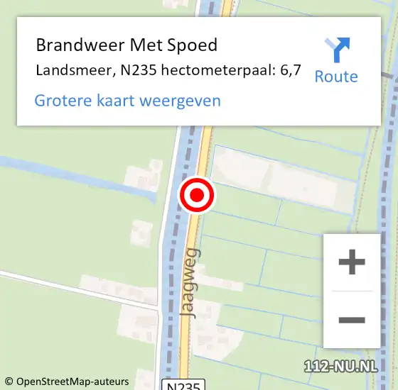 Locatie op kaart van de 112 melding: Brandweer Met Spoed Naar Landsmeer, N235 hectometerpaal: 6,7 op 24 december 2023 09:58