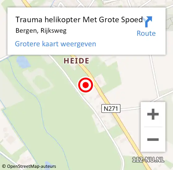Locatie op kaart van de 112 melding: Trauma helikopter Met Grote Spoed Naar Bergen, Rijksweg op 24 december 2023 12:38
