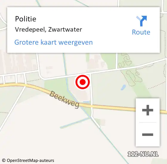 Locatie op kaart van de 112 melding: Politie Vredepeel, Zwartwater op 24 december 2023 12:54