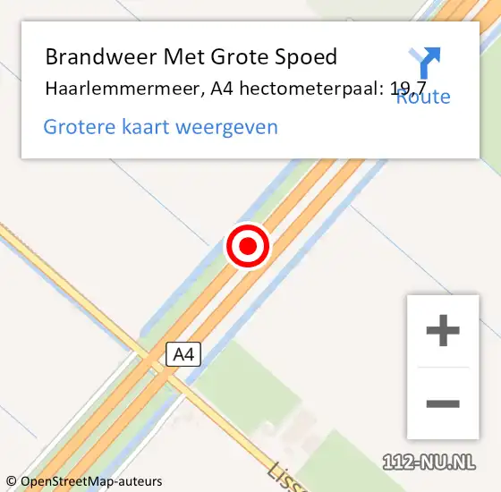Locatie op kaart van de 112 melding: Brandweer Met Grote Spoed Naar Haarlemmermeer, A4 hectometerpaal: 19,7 op 24 december 2023 13:57