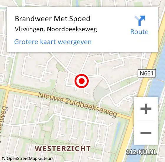 Locatie op kaart van de 112 melding: Brandweer Met Spoed Naar Vlissingen, Noordbeekseweg op 24 december 2023 18:54