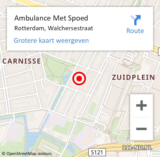 Locatie op kaart van de 112 melding: Ambulance Met Spoed Naar Rotterdam, Walchersestraat op 24 december 2023 19:43