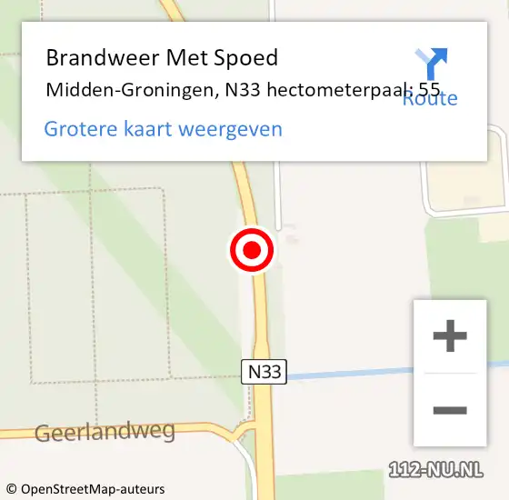 Locatie op kaart van de 112 melding: Brandweer Met Spoed Naar Midden-Groningen, N33 hectometerpaal: 55 op 24 december 2023 20:30