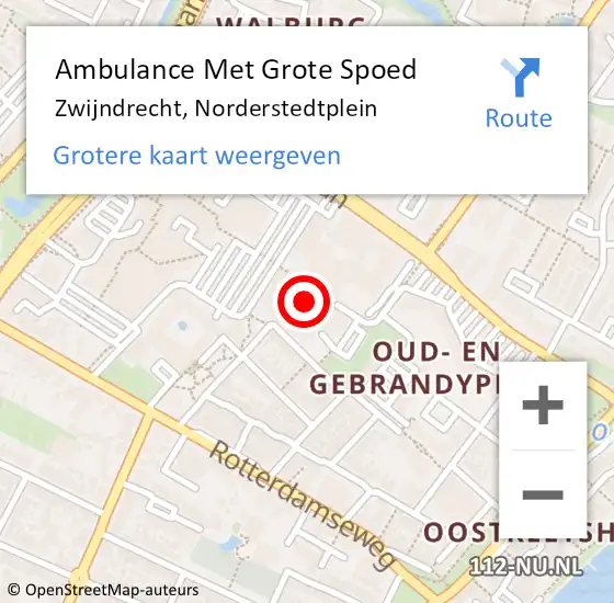 Locatie op kaart van de 112 melding: Ambulance Met Grote Spoed Naar Zwijndrecht, Norderstedtplein op 24 december 2023 22:27