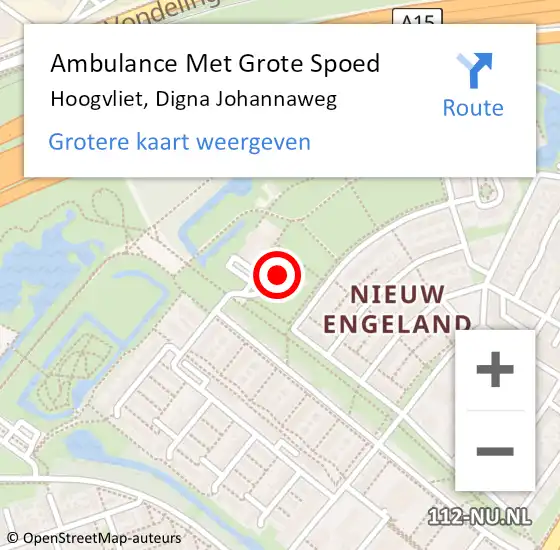 Locatie op kaart van de 112 melding: Ambulance Met Grote Spoed Naar Hoogvliet, Digna Johannaweg op 25 december 2023 00:54