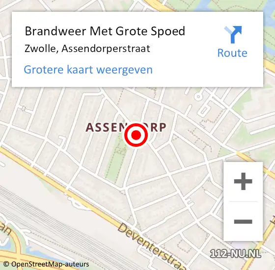 Locatie op kaart van de 112 melding: Brandweer Met Grote Spoed Naar Zwolle, Assendorperstraat op 25 december 2023 01:07