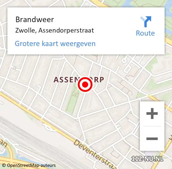 Locatie op kaart van de 112 melding: Brandweer Zwolle, Assendorperstraat op 25 december 2023 01:27