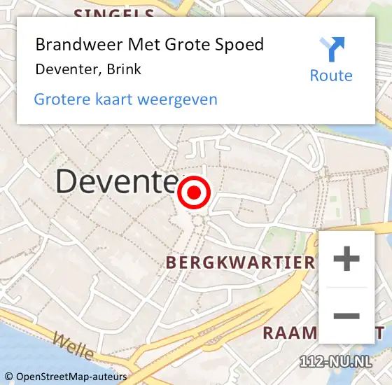 Locatie op kaart van de 112 melding: Brandweer Met Grote Spoed Naar Deventer, Brink op 25 december 2023 05:18