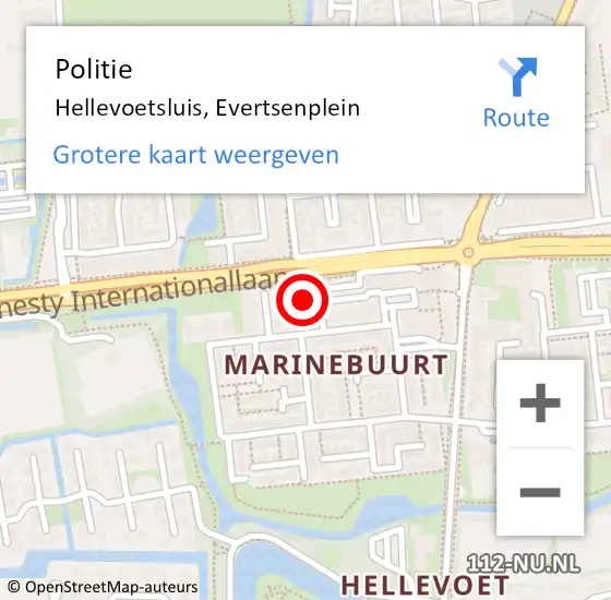 Locatie op kaart van de 112 melding: Politie Hellevoetsluis, Evertsenplein op 25 december 2023 12:08
