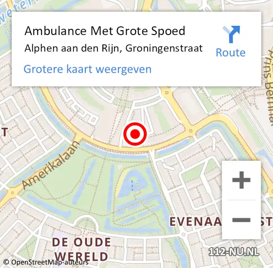 Locatie op kaart van de 112 melding: Ambulance Met Grote Spoed Naar Alphen aan den Rijn, Groningenstraat op 25 december 2023 12:21
