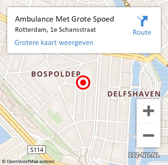 Locatie op kaart van de 112 melding: Ambulance Met Grote Spoed Naar Rotterdam, 1e Schansstraat op 25 december 2023 13:30