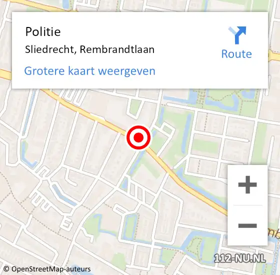 Locatie op kaart van de 112 melding: Politie Sliedrecht, Rembrandtlaan op 25 december 2023 15:23