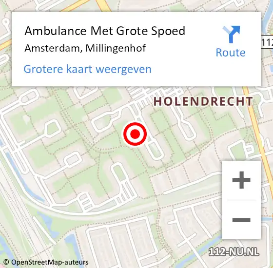 Locatie op kaart van de 112 melding: Ambulance Met Grote Spoed Naar Amsterdam, Millingenhof op 25 december 2023 16:00