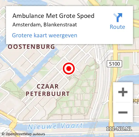 Locatie op kaart van de 112 melding: Ambulance Met Grote Spoed Naar Amsterdam, Blankenstraat op 25 december 2023 16:00