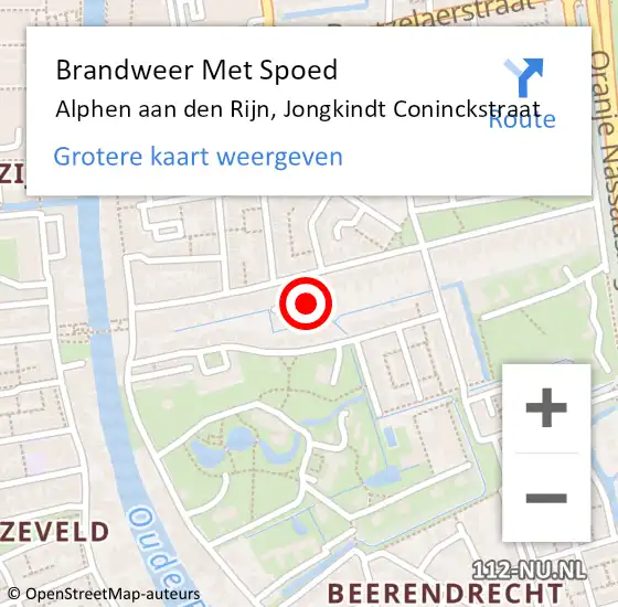 Locatie op kaart van de 112 melding: Brandweer Met Spoed Naar Alphen aan den Rijn, Jongkindt Coninckstraat op 25 december 2023 16:36