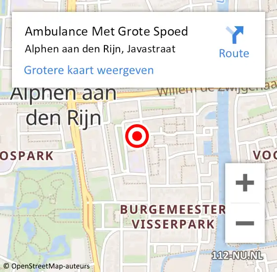 Locatie op kaart van de 112 melding: Ambulance Met Grote Spoed Naar Alphen aan den Rijn, Javastraat op 25 december 2023 17:32