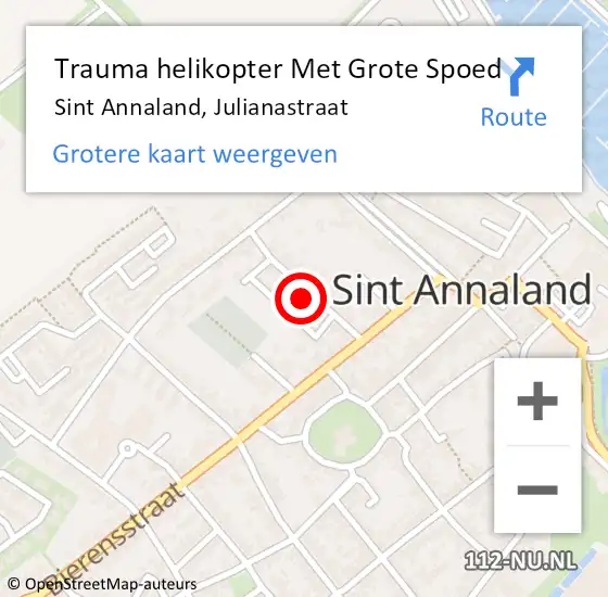 Locatie op kaart van de 112 melding: Trauma helikopter Met Grote Spoed Naar Sint Annaland, Julianastraat op 25 december 2023 18:38