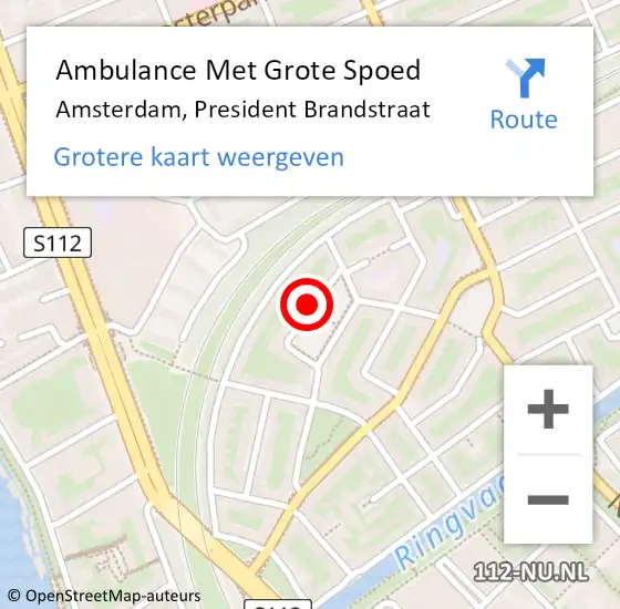 Locatie op kaart van de 112 melding: Ambulance Met Grote Spoed Naar Amsterdam, President Brandstraat op 25 december 2023 18:46