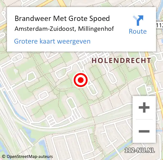 Locatie op kaart van de 112 melding: Brandweer Met Grote Spoed Naar Amsterdam, Millingenhof op 25 december 2023 18:53
