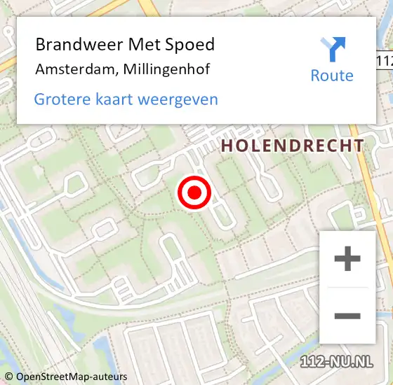 Locatie op kaart van de 112 melding: Brandweer Met Spoed Naar Amsterdam, Millingenhof op 25 december 2023 19:08
