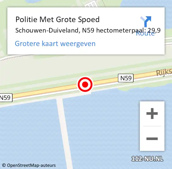 Locatie op kaart van de 112 melding: Politie Met Grote Spoed Naar Schouwen-Duiveland, N59 hectometerpaal: 29,9 op 25 december 2023 19:15